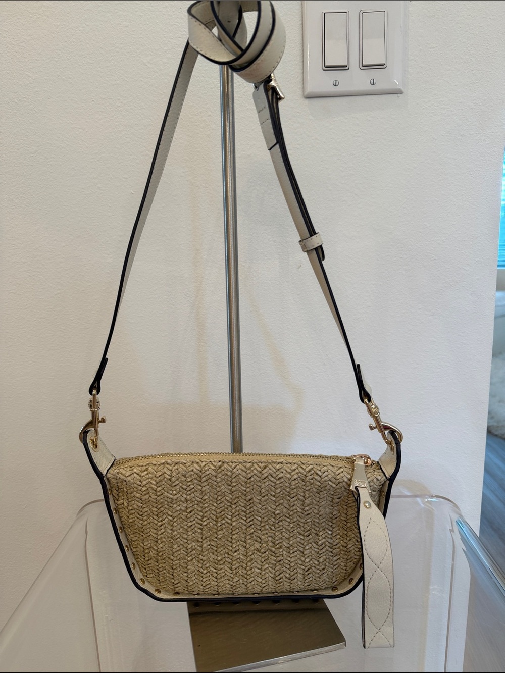 Woven Straw Crossbody Bag in Natural/Cream